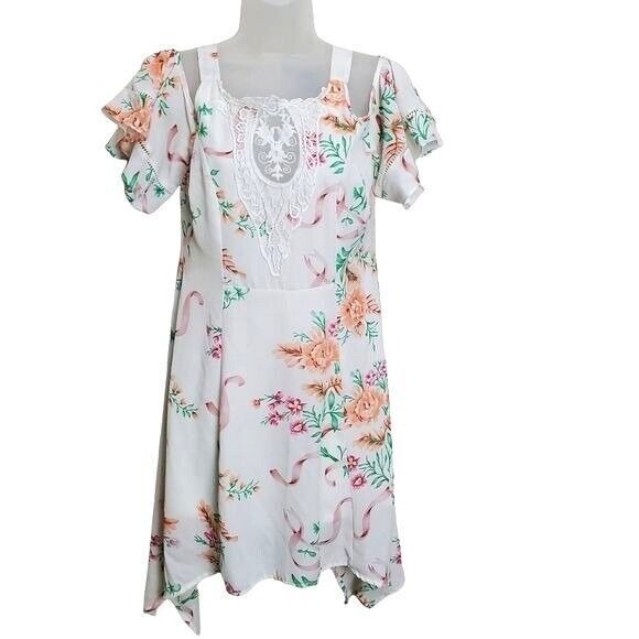 Disney Dresses & Skirts - DISNEY‎ BEAUTY & THE BEAST Dress SZ 2 Belle Cream Floral Crochet V-Neck High-Low